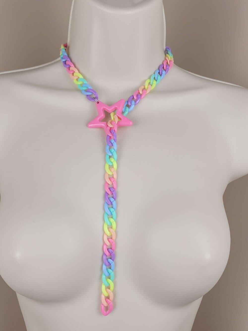 Rainbow lariat drop star necklace kandi link Trapper Keeper 4 color choices